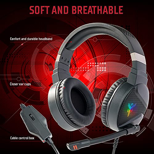 Cuffie Gaming H410 - Cuffie Gaming con Microfono Flessibile. Cuffie da gioco con Controllo del volume, cancellazione rumore esterno, colori LED. Adatti per PC e console - Cuffia gaming - Immagine 3