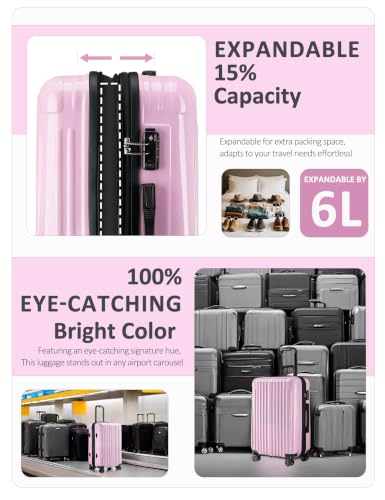 Image of Checked Luggage Hardside Suitcase with Spinner Wheels, 24in