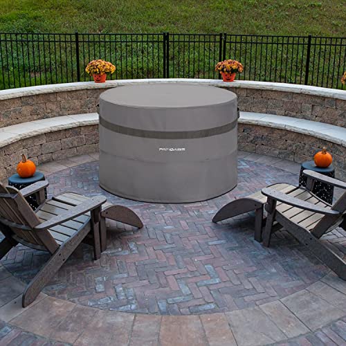 Grey Round Firepit Table Cover 32''Dia Waterproof Outoor Patio Gas Fire Bowl Cover 600D All Weather Resistant Fire Pit Covers Round #TOP3