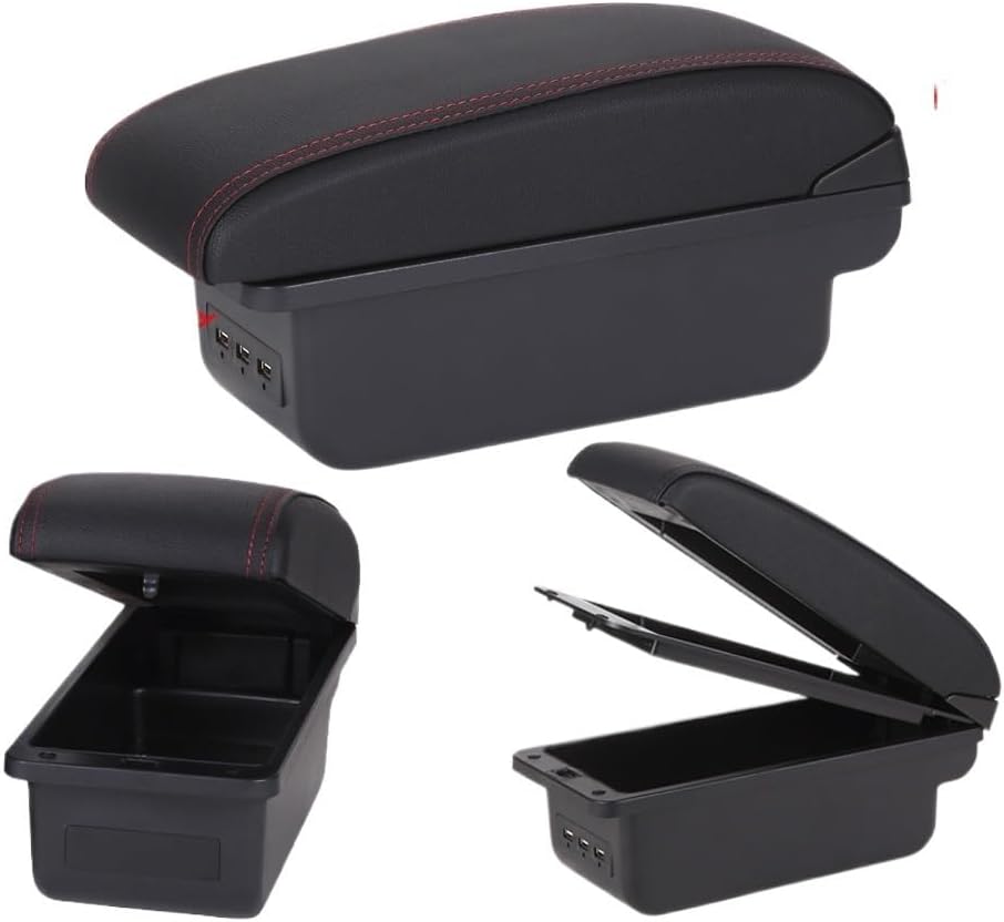 For 208 Armrest Box Storage box Car accessories Retrofit parts Interior details Auto Holder Ashtray 2012-2018(B1 Black red 3USB)
