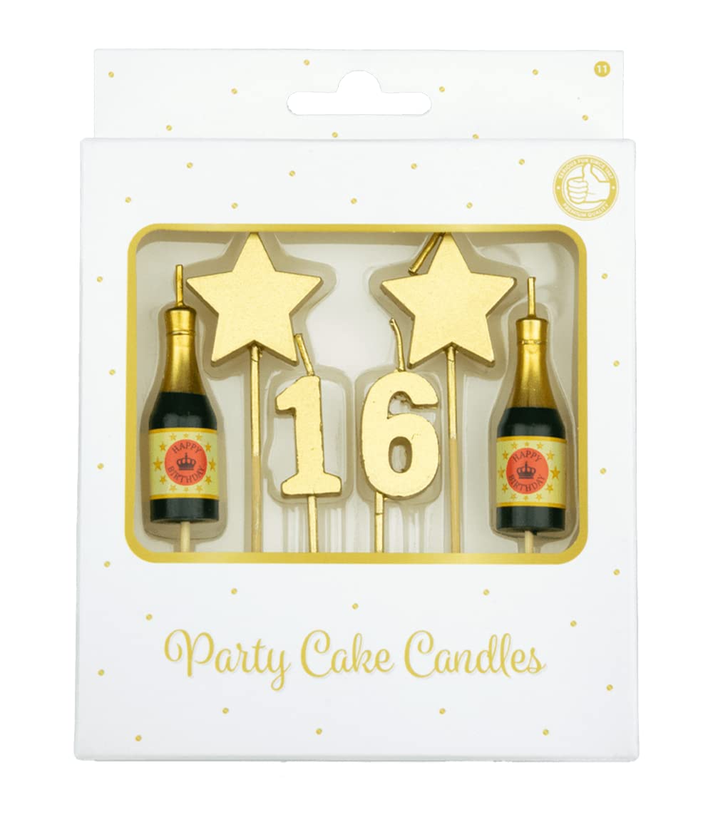 PD-Party - Birthday Candles for Cakes - Birthday Decoration - Golden Cake Candles for Birthday Parties for Children and Adults - Number Candles - Number Candle - Size 3 x 9 x 1 cm - 16 Years