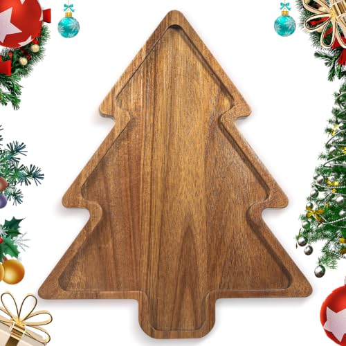 Acacia Wood Christmas Tree Charcuterie Board Tray Platter, Xmas Serving Tay For Christmas Holiday Kitchen Decor Decotarions Cutting Board Hostess Gifts