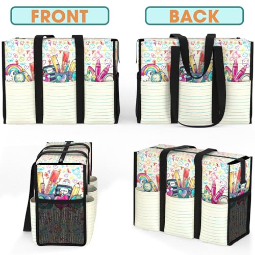 Image of 84hoods Multi-Pocket Tote Bag for Women. Gift for Teachers. Waterproof Shoulder Bag with Multiple Convenient Pockets and Zipper for Travel, Work, Grocery. Tiny Humans.