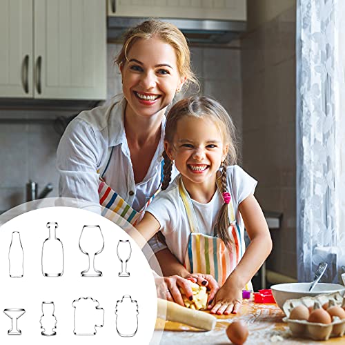 8 Pieces Wine Cookie Cutters Set With Beer Glass, Champagne Glass, Wine Glass, Margarita Glass, Beverage Glass, Wine Bottle Stainless Steel Fondant Biscuit Cutters And 6 Pieces Sugar Stirring Pins #TOP5