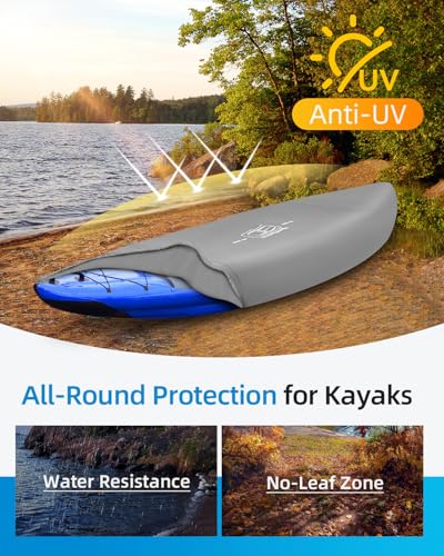 Image of OCEANBROAD Kayak Cover(Non-Fishing) UV&Water-Resistant for Outdoor Storage | 300D Gray, For 10.8-12ft x 38in, UPF 50+, Water-Resistant, UV-Resistant, Outdoor Storage, Kayak Accessories