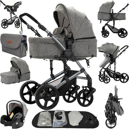 Reenborn Kinderwagen 3 in 1, Buggy mit Zwei Umkehrbaren Schiebemodi,...