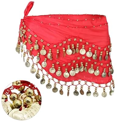 Butyeak Cinturón para Danza India y del Vientre, Pañuelo con Monedas, para Escenario, Actuaciones de Fiesta, Rojo | Ya disponible en tu tienda friki favorita! En mundofriki.es!
