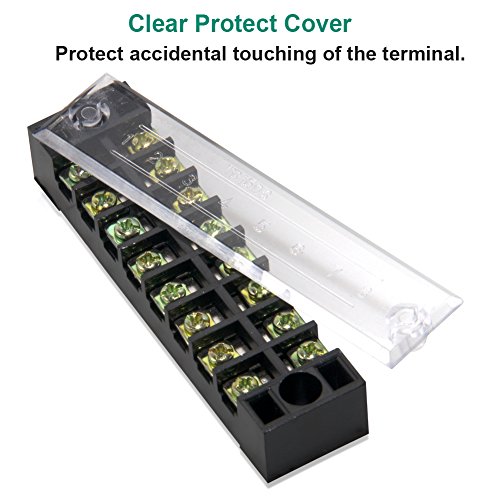 Image of 12pcs (6 Sets) 8 Positions Dual Row 600V 15A Screw Terminal Strip Blocks with Cover + 400V 15A 8 Positions Pre-Insulated Terminals Barrier Strip (Black & Red) by MILAPEAK