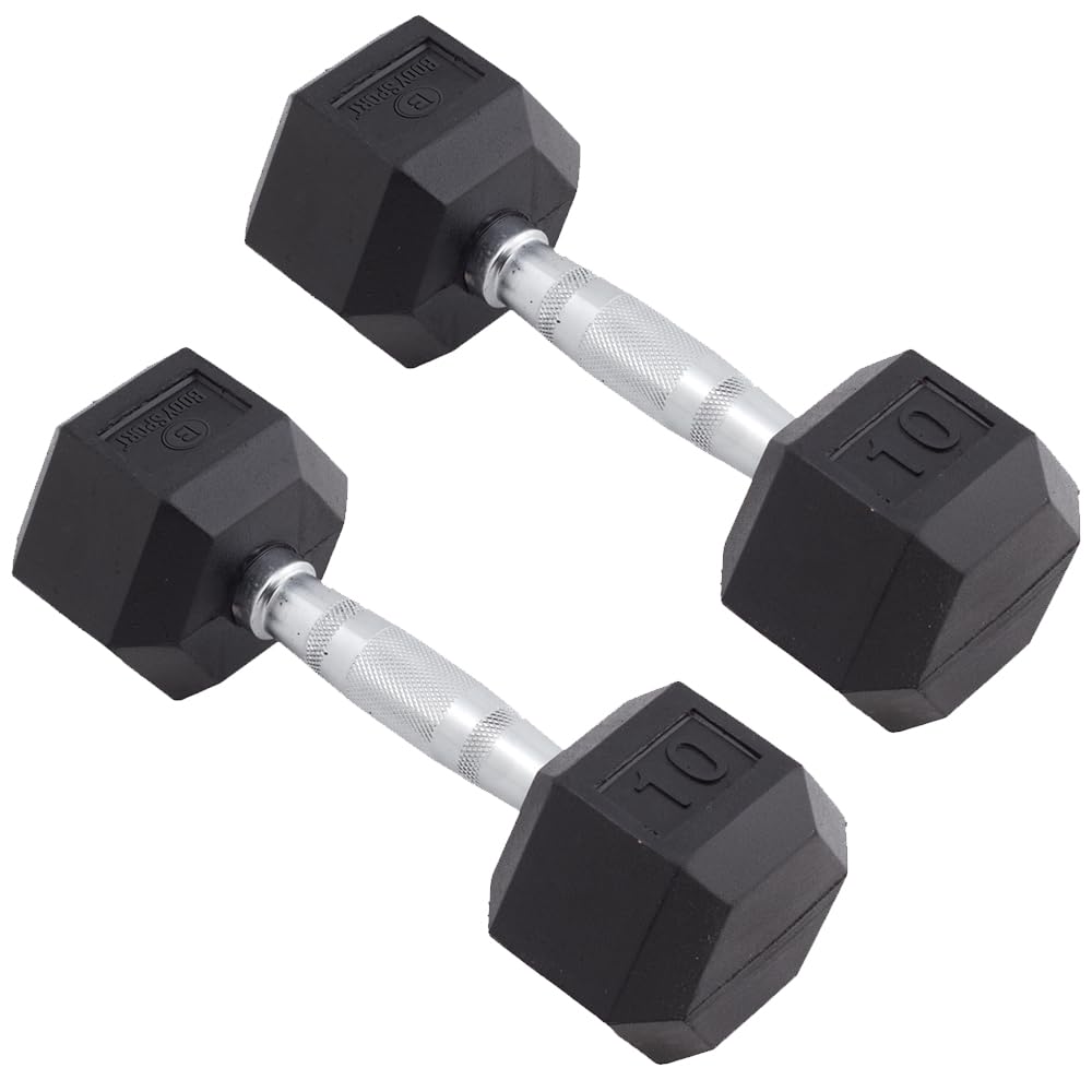 Body Sport Rubber Encased Hex Dumbbell Weight, Pair – Dumbbells for Exercises – Strength Training Equipment – Home Gym Accessories – Weight Training