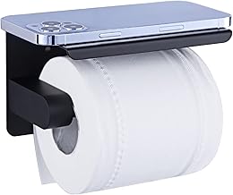 حامل ورق التواليت وموبايل، حامل مناديل للتخزين في الحمام والمطبخ، حامل يثبت على الحائط من ستانلس ستيل، أسود غير لامع، SUS 304