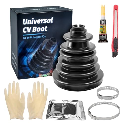 CVS18 CV Boot Split Constant Velocity Joint Gaiter Boot Replacement Kit,Includes 2 Stainless Steel CV Boot Clamp, Black