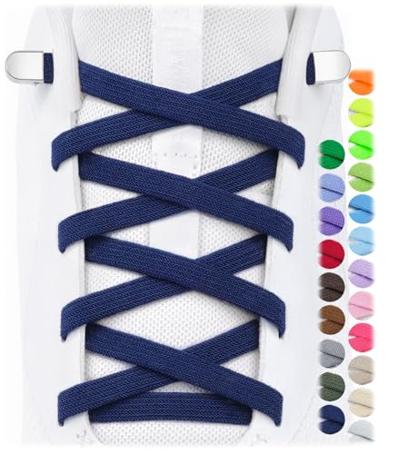 Image of Stepace 2 Pairs Elastic No Tie Shoe Laces for Kids and Adults Sneakers, Stretch Flat Tieless Shoestrings