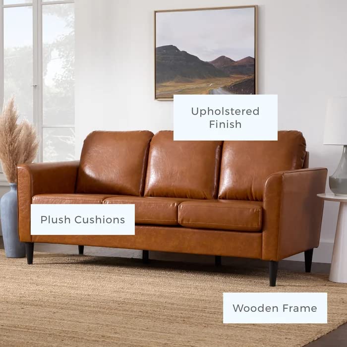 Image of Jerry 3 Seater Leatherette Sofa Set for Living Room Tan Brown |Leather Sofa 3 Seater | Three Person Sofas Couch for Home Kids Room