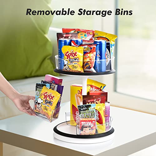 Aceyoon 2 Tier Lazy Susan Organizer Spice Racks,11'' Turntable Cabinet Organizer Height Adjustable With 3 Divided Bins For Kitchen Pantry Bathroom Makeup Organizing Container（Clear） #TOP2