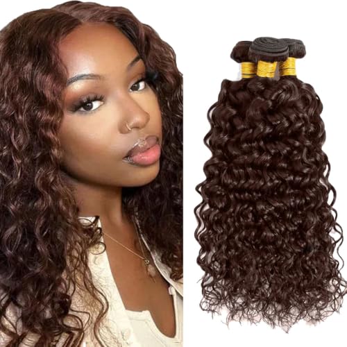 Brown Human Hair Bundles 16 18 20 Inch Water Wave Bundles 12A Human Hair 100% Unprocessed Brazilian Virgin Hair Quick Weave Extensions 4# Brown for Women