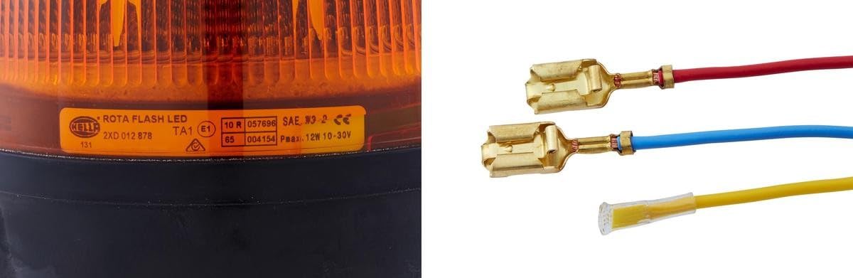 HELLA 2XD 012 878-001 LED-Luz de aviso, de destellos - RotaLED - 12/24V - amarillo - montaje exterior/atornillado - Cable: 140mm - Conector: Flachstecker