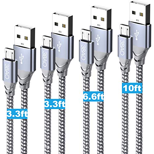 Micro USB Charging Cable,[4-Pack 2X3.3ft 6.6ft 10ft] USB A to Micro High Speed Charger Cable Braided Android Charge Cord Data Sync Compatible for Samsung Galaxy J7,S7,S6,Note 5,Kindle Fire