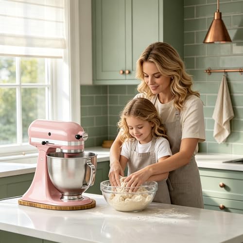 Image of Solid Pine Wood Mixer Slider Mat - Compatible with KitchenAid 4.5-5 Qt Tilt-Head Stand Mixer, Artisan & Classic - Scratch-Resistant, Easy Glide, Heavy-Duty Kitchen Appliance Mat