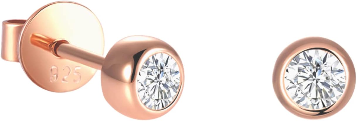Moissanite Earrings - 18K Gold Plated 925 Sterling Silver Ear Studs for Women - D Color, VVS1-2, Round Brilliant - Minimalist Dainty Small Crystal Jewelry
