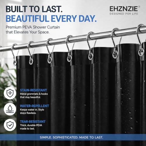 Image of EHZNZIE Black Shower Curtain Liner 72x72, PEVA Waterproof Bath Curtain, No Chemical Smell, 3 Weighted Magnets, Durable with Rustproof Metal Grommets