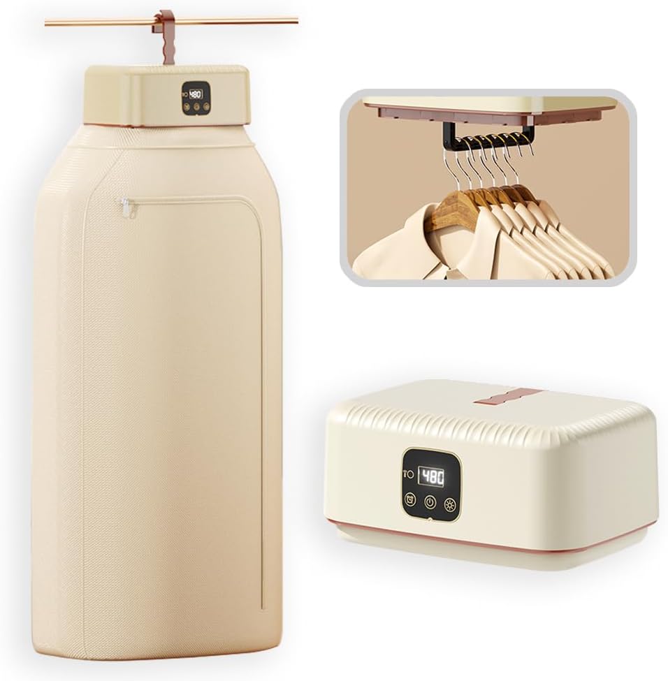Portable Clothes Dryer - Mini Small Compact Foldable Quiet Fast-Drying Electric Machine with Adjustable Timer for Travel,RV, Home,Apartment(Beige)