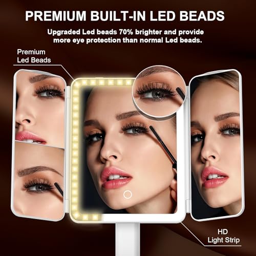 Espejo de maquillaje rectangular con luz y batería recargable miniatura 4