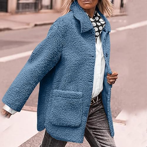 Sherpa Fleece Coat For Women 2024 Fashion Winter Warm Lapel Fuzzy Faux Shearling Jackets Casual Loose Outwear3