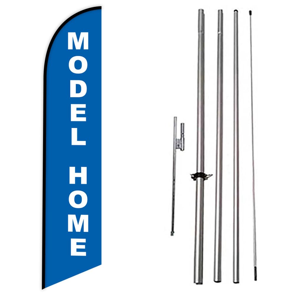 Model Home Feather Banner Swooper Flag Kit, Includes 15 foot Flag Pole and Steel Ground Stake – Feather Flag Nation