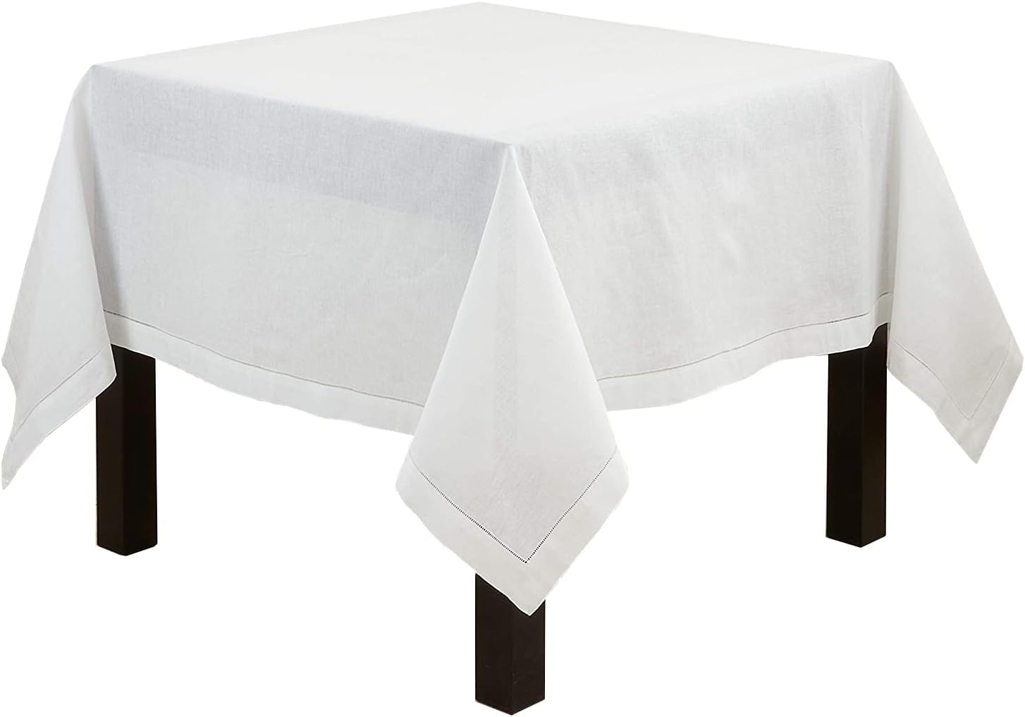 Fennco Styles Classic Hemstitch Boarder Linen Blend 14 x 22 Inch Guest Towel for Dining Table, Banquet, Wedding, Family Dinner, White, Set of 4