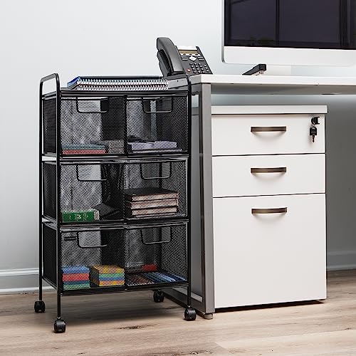 Mind Reader Multipurpose Rolling Cart with Drawers, Office Storage Organizer, Utility Cart, Metal Mesh, Black - Image 3
