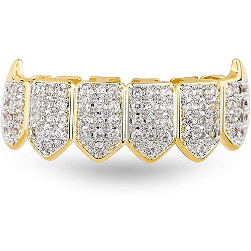 canjoyn 18K Gold Plated Iced Out CZ Zircon Lower Bottom Grillz for Teeth with 2 Extra Molding Bars Hip Hop
