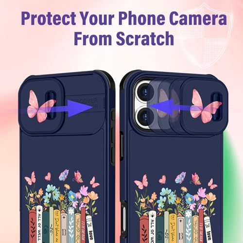 Image of Funermei for iPhone 16 Case - Women Girls Cute Phone Cover Girly Pretty Aesthetic Book Unique Design with Camera Cover Funda for Apple for iPhone 16