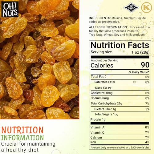 image for Oh! Nuts Golden Raisins - 2 lb - Sun Dried Fruit - No Sugar Added - De