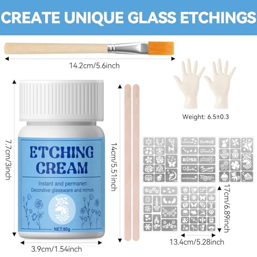 WEILAOK Ätzpaste für Glas, Ätzpaste für Glas Farbig, Glas Ätzpaste, Glass Etching Paste für DIY Kreationen, Etch Decor, Milchglastüren und Fenster, Kunstwerke, Lampenschirme, Weingläser, Spiegel 80g