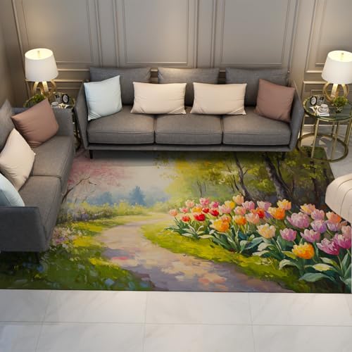 Moquette à poil bas tulipes colorées tapis esthétique rectangulaire