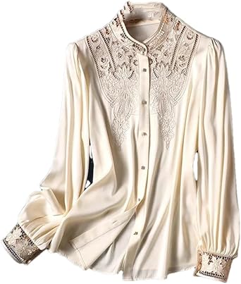 Fulbant 2024 Ladies France Style O-Neck Shirts with Embroidery Womens Button-Down Blouses
