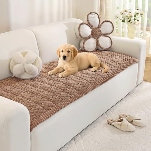 Royhom Dicke Sofa Überzug für Haustiere, Anti-Rutsch Sofabezug 2 3 4 Sitzer, Kurzflorig Braun Couch Überzug, Sofaschoner für Wohnzimmer (Sitzer, 70 x 210 cm)