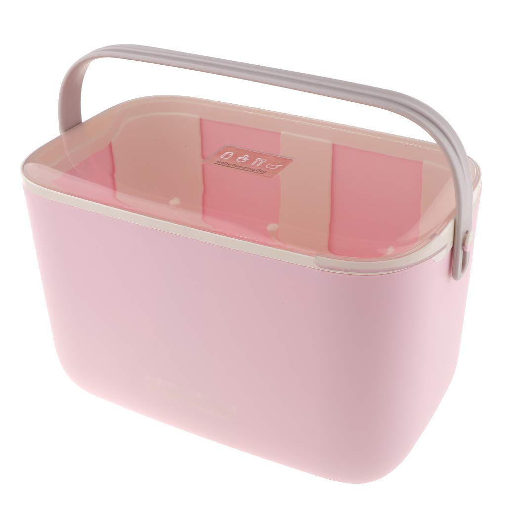 Tragbare Flaschenbox Baby Milchflasche Aufbewahrungsbox Flaschenkiste mit Trockenständer (Rosa)