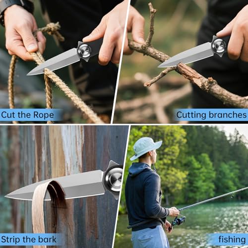 Pocket Knife: 3.15" Black Folding Knife with Button Lock, Dagger Shape EDC Knives for men, D2 Steel Blade & G10 Handle – Easy Fold/Unlock with Pocket Clip for Camping, Hunting, Wilderness Survival & Gifting 269 - Image 5