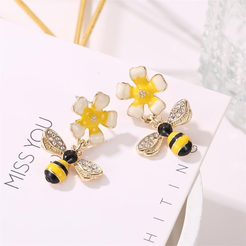 Bee Earrings for Women Honeycomb Bumble Bee Dangle Earrings - Image 4