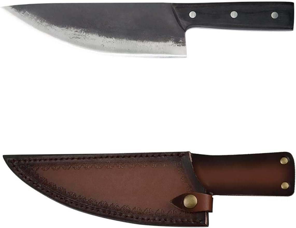 MAYIT Meat Cleaver Knife, 8 inch Handmade Forged Chef Knife High Carbon Steel Full Tang Chinese Style Cleaver Butcher Meat Steak Fish Kitchen Knife, MAYiT5475