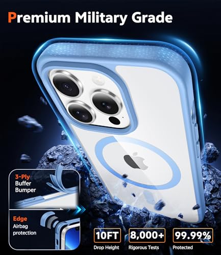 Image of FNTCASE for iPhone 13 Pro-Max Case: Clear Magnetic Phone Cases Compatible with Magsafe Slim Anti Yellowing Military Grade Drop Protection Rugged Transparent Cell Phone Cover (B-Sierra Blue)