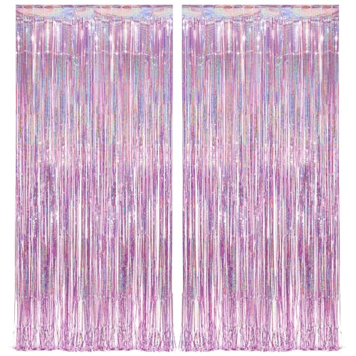 Pink Tinsel Curtain Party Backdrop Glitter - GREATRIL Foil Fringe Curtain Lilac Pink Streamers Decor for Birthday Girl Prince