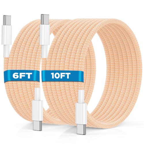 Image of USB C to USB C Cable 6FT+10FT 2Pack 60W iPhone 17 16 15 Charger Cord Long Type C to C Cable Fast Charging for Apple iPhone 17 16 15 /Pro /Pro Max /Plus /iPad Pro Air /MacBook /Air /Mini /Samsung Galaxy-Orange