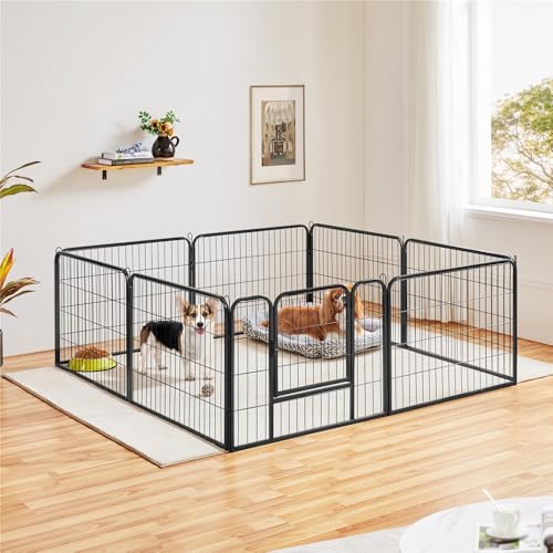 Yaheetech Freilaufgehege für Kleintiere Welpenauslauf mit Tür Laufgitter Welpenfreigehege Hundegehege Laufstall für Hund, Katze, Welpe, Kaninchen 8 Gitter je 80 x 60 cm