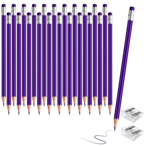 sqzrmdcg 24PCS Erasable Colored Pencils with Eraser Pre Sharpened Pencil 2 HB - Ideal for Checking, Grading, Tests & Office/School Supplies (Purple)