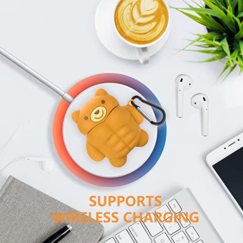 Airpods Case Cute Muscle Bear Design With Keychain Soft Silicone Protective Cover Compatiable With Airpods 1St & 2Nd Generation Case #TOP3