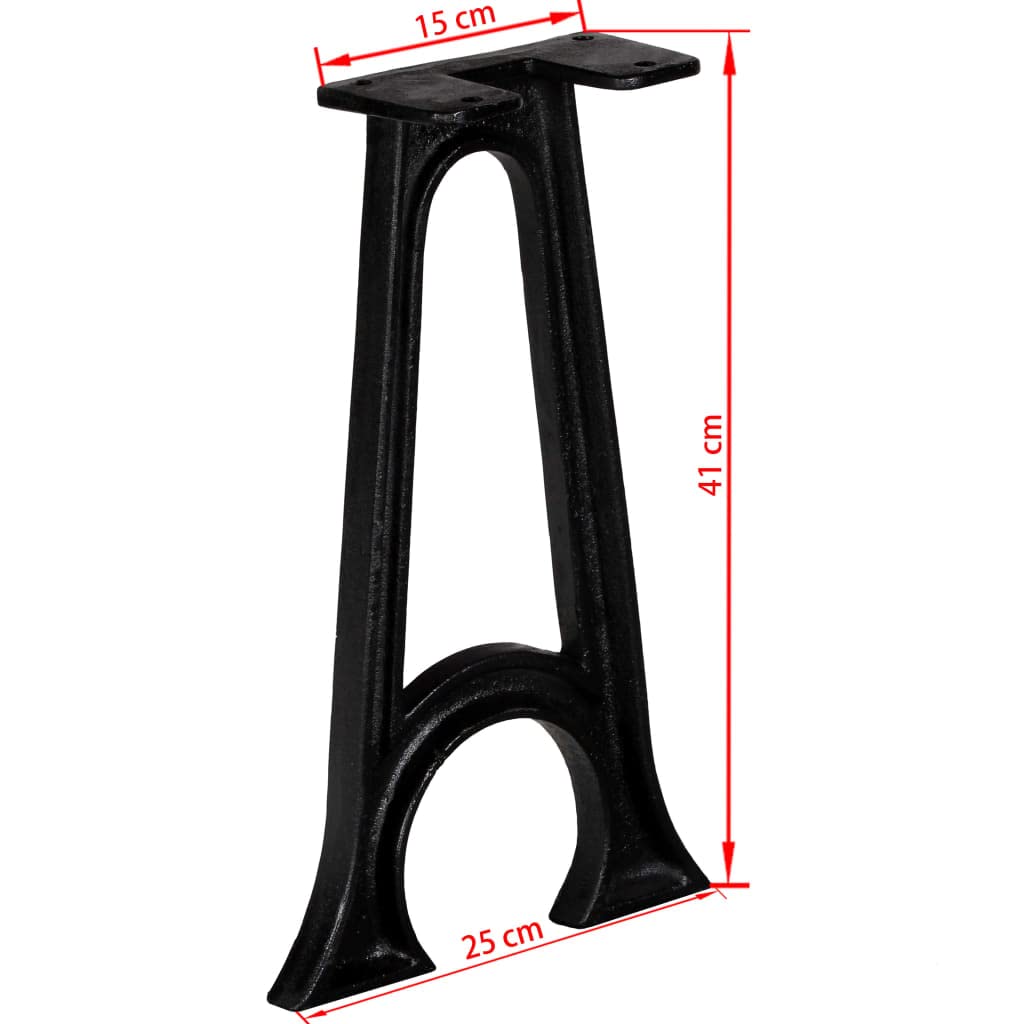 2 patas de banco con base curvada, estructura en A, hierro fundido, color negro, patas de muebles duraderas para banco, mesa auxiliar, mesa de consola, base robusta, piezas de muebles de