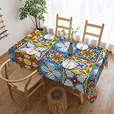 ZEJAYFEY Mexican Rectangle Tablecloth Vintage Talavera Ceramic Table Cloths Retro Boho Mandala Colorful Ethnic Folk Modern Washable Table Cover for Home Kitchen Dining Party Decor 54 x 72 Inch
