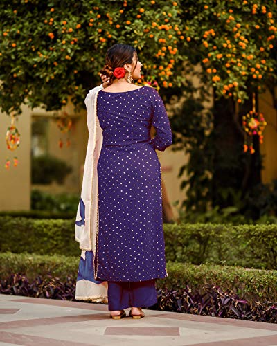 Image of ANNI DESIGNER Women's Rayon Straight Raspberry Handpainted Kurta with Palazzos & Dupatta (Rayon STY)